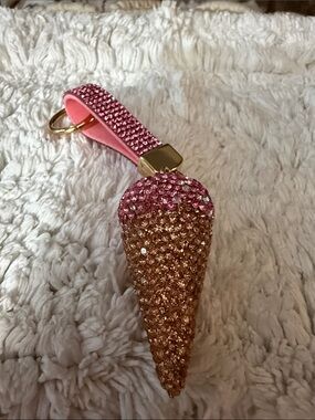 Pink Crystal Ice Cream Cone Keychain Key Holder